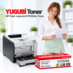 HP Color LaserJet CP2025dn CC533A kırmızı muadil toner kutusu ve uyumlu yazıcı
