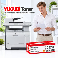 HP Color LaserJet CM2320n MFP CC533A kırmızı muadil toner kutusu ve uyumlu yazıcı