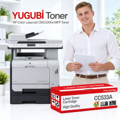 HP Color LaserJet CM2320fxi MFP CC533A kırmızı muadil toner kutusu ve uyumlu yazıcı