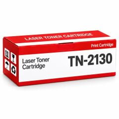 Brother HL-2150 Muadil Toner 2.6K, TN-2130 kırmızı-beyaz toner kutusu ve Brother yazıcılı beyaz modern çalışma masalı ofis sahnesi