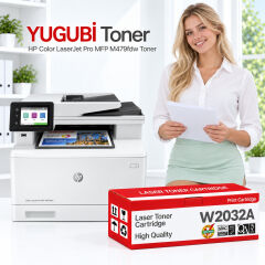 HP Color LaserJet Pro MFP M479fdw yazıcı ve YUGUBİ W2032A çipsiz sarı muadil toner kutusu