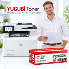 HP Color LaserJet Pro MFP M479fnw yazıcı ve YUGUBİ W2032A çipsiz sarı muadil toner kutusu