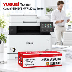 Canon i-SENSYS MF742Cdw yazıcı ve 415A W2033A çipsiz kırmızı muadil toner kutusu – YUGUBİ Toner