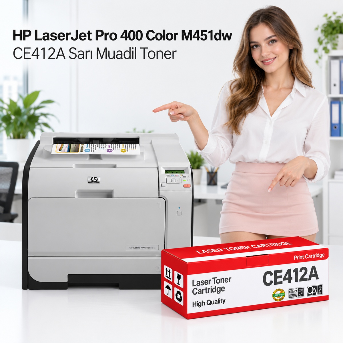 HP LaserJet Pro 400 Color M451dw CE412A Sarı Muadil Toner 2.8K