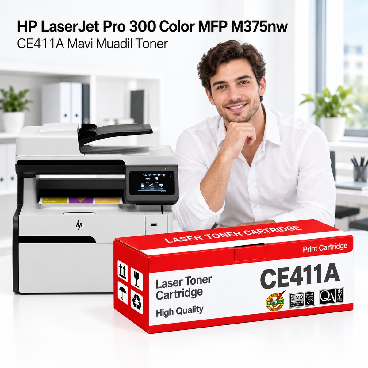 HP LaserJet Pro 300 Color MFP M375nw CE411A Mavi Muadil Toner 2.8K