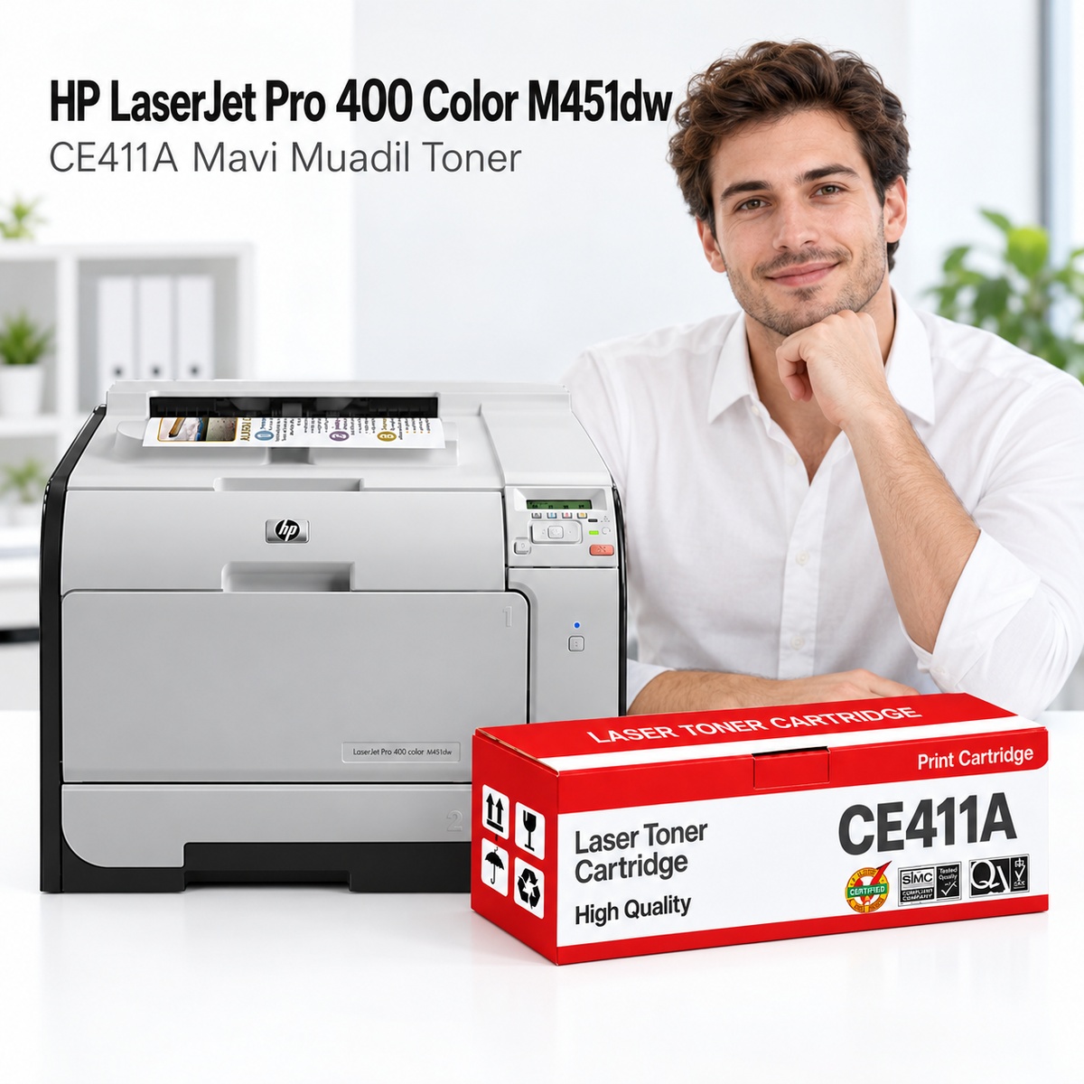 HP LaserJet Pro 400 Color M451dw CE411A Mavi Muadil Toner 2.8K