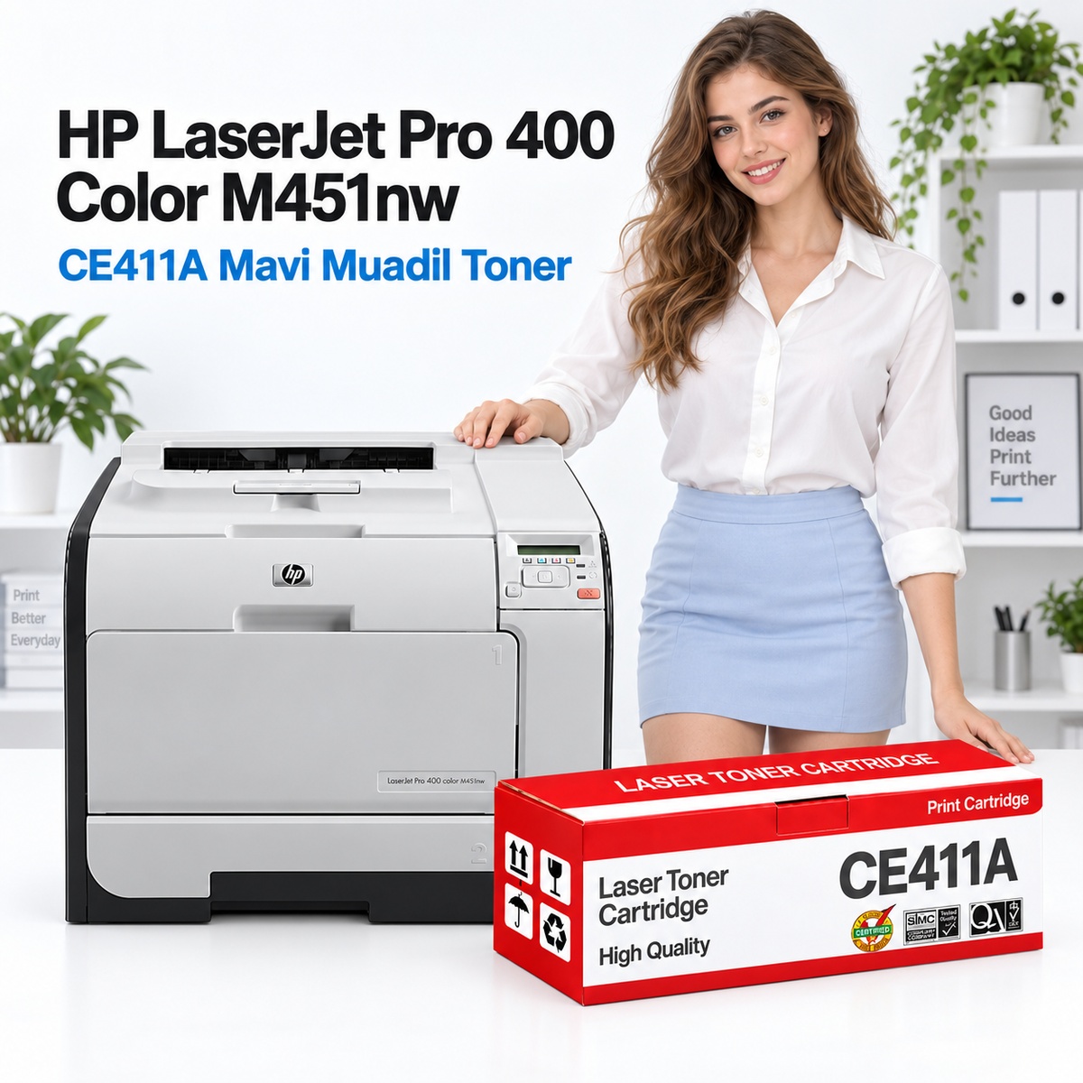 HP LaserJet Pro 400 Color M451nw CE411A Mavi Muadil Toner 2.8K