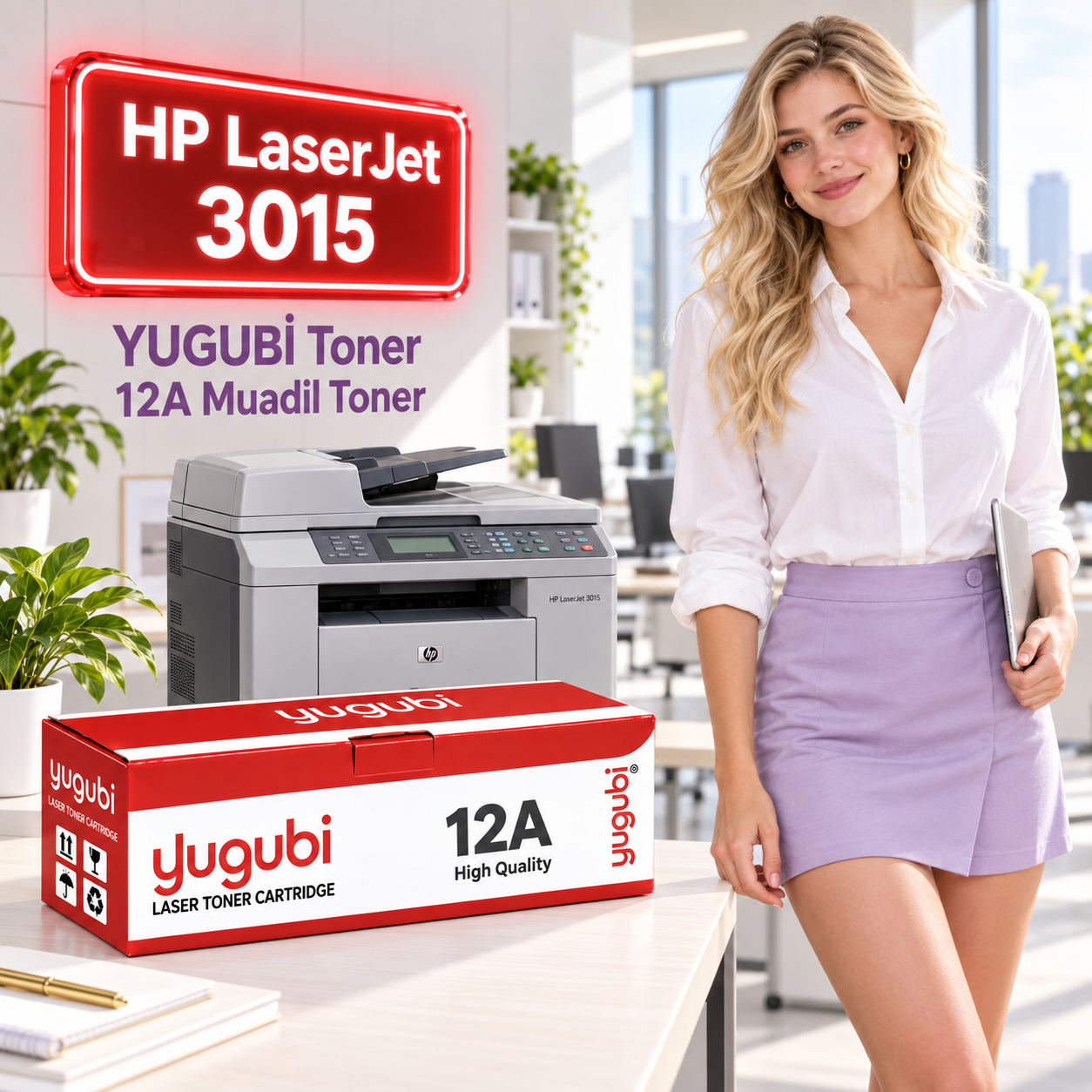 HP LaserJet 3015 Uyumlu 12A Muadil Toner 2K kadınlı ana ürün görseli