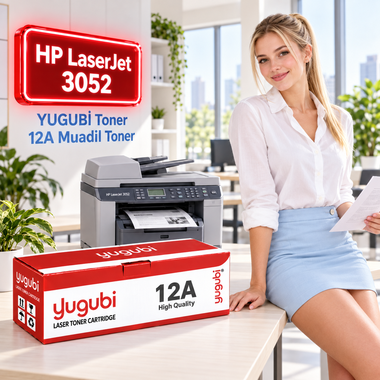HP LaserJet 3052 Uyumlu 12A Muadil Toner 2K kadınlı ana ürün görseli
